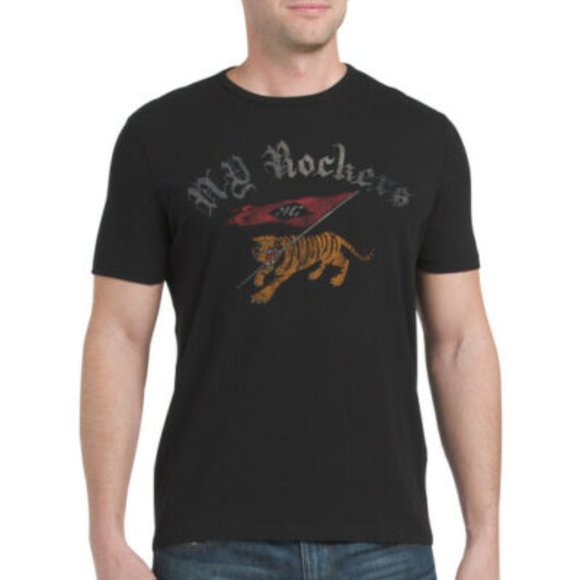 John Varvatos Star USA Men's Short Sleeve NY ROCKERS Tiger Graphic T-Shirt Black